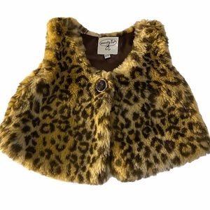 Girls Mud Pie Baby Leopard Faux Fur Vest 2T/3T